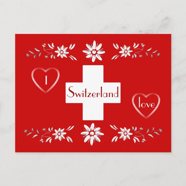 Carte Postale Drapeau suisse et edelweiss (Devant)