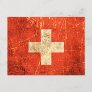 Carte Postale Drapeau suisse Vintage rayé et usé
