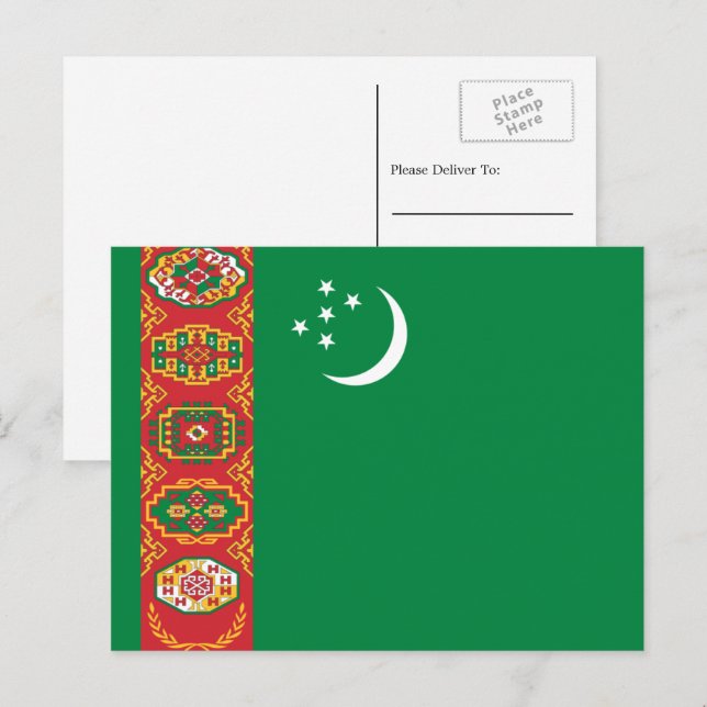 Carte Postale Drapeau turkmène, Drapeau du Turkménistan (Devant / Derrière)