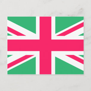 Carte Postale Drapeau Union Jack rose et vert