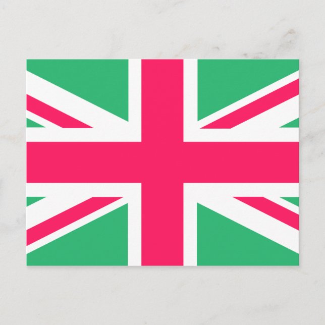 Carte Postale Drapeau Union Jack rose et vert (Devant)