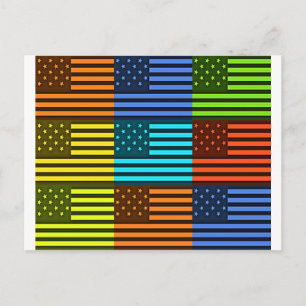 Carte Postale Drapeau USA multicolore à damiers vectoriel art mo