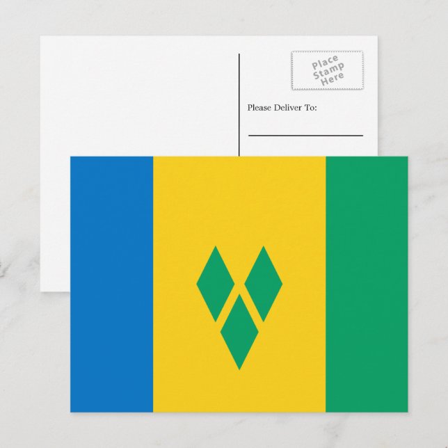 Carte Postale Drapeau Vincy, Drapeau de Saint-Vincent-et-les Gre (Devant / Derrière)