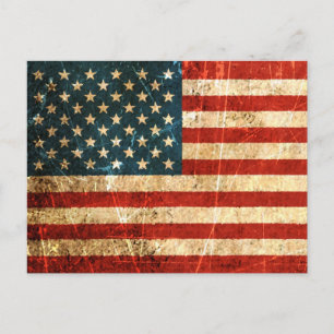 Carte Postale Drapeau Vintage américain rayé et usé