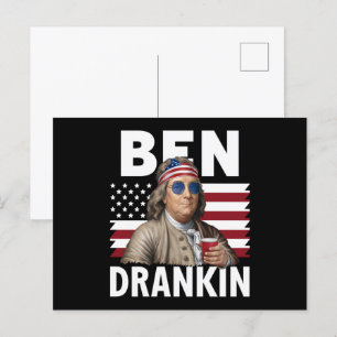 Carte Postale Drapeau vintage amusant du 4 juillet Ben Drankin B