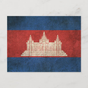 Carte Postale Drapeau vintage en détresse du Cambodge
