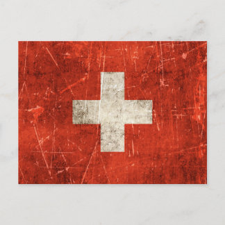 Carte Postale Drapeau vintage et rayé de Suisse
