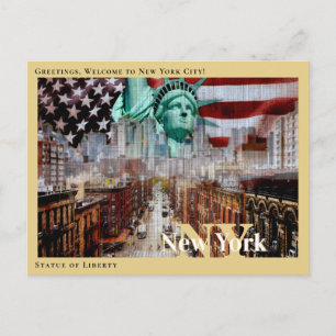 Carte Postale Drapeau Vintage Statue De La Liberté New York City