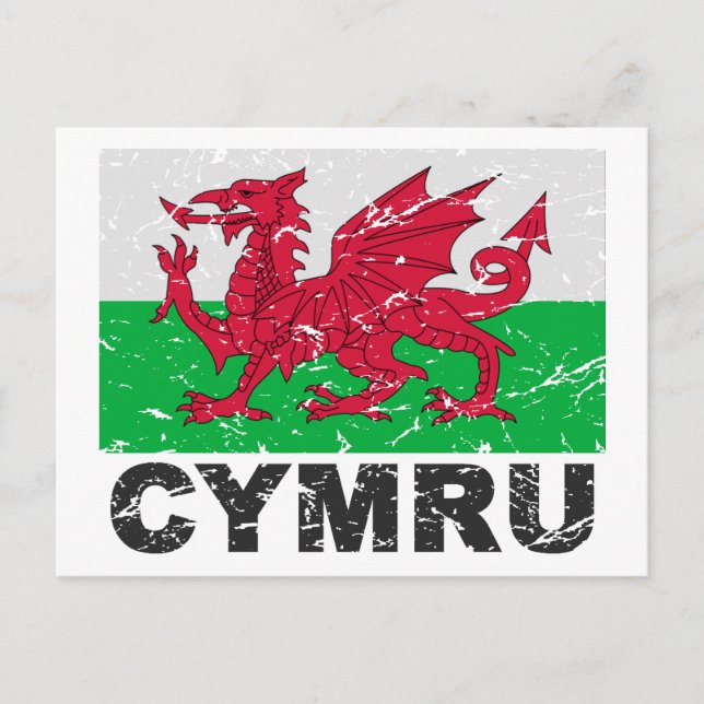 Carte Postale Drapeau Vintage Wales CYMRU (Devant)