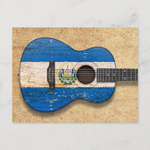 Carte Postale Drapeau Worn El Salvador Guitare acoustique