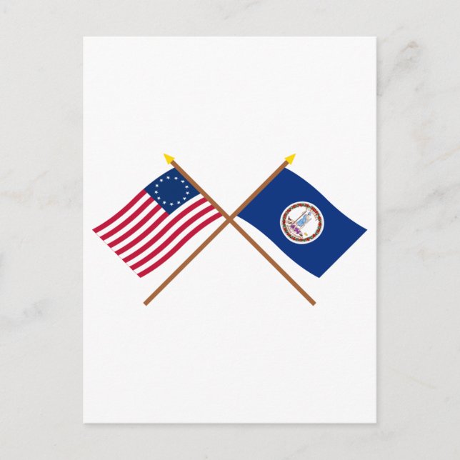 Carte Postale Drapeaux américains 13 étoiles croisés et Virginia (Devant)