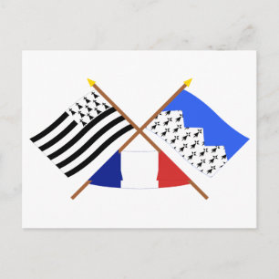 Carte Postale Drapeaux croisés de Bretagne et Côtes-d'Armor