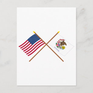Carte Postale Drapeaux croisés des États-Unis et de l'Illinois