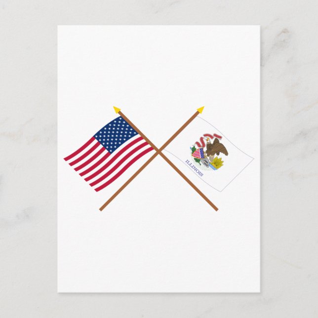 Carte Postale Drapeaux croisés des États-Unis et de l'Illinois (Devant)