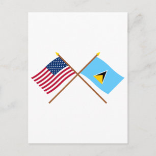 Carte Postale Drapeaux croisés des États-Unis et de Sainte-Lucie