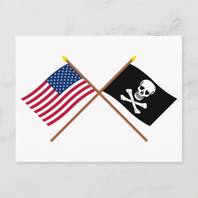 Carte Postale Drapeaux croisés des États-Unis et des pirates (Devant)