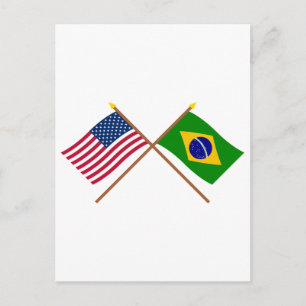 Carte Postale Drapeaux croisés des États-Unis et du Brésil