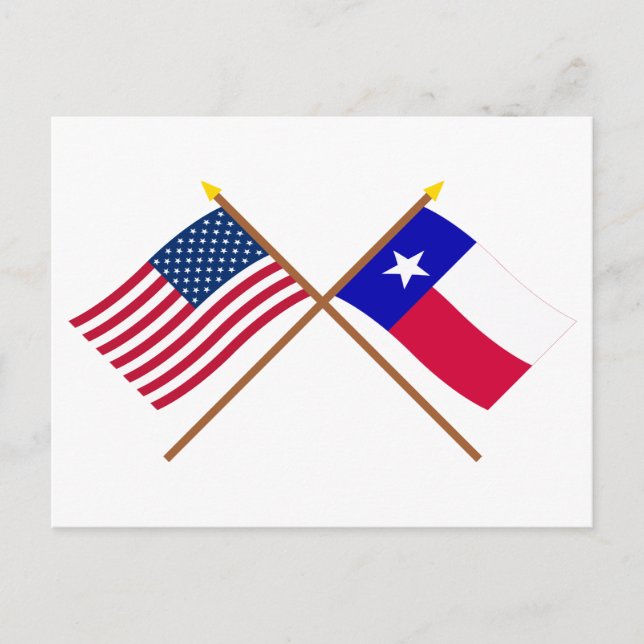Carte Postale Drapeaux croisés des États-Unis et du Texas (Devant)