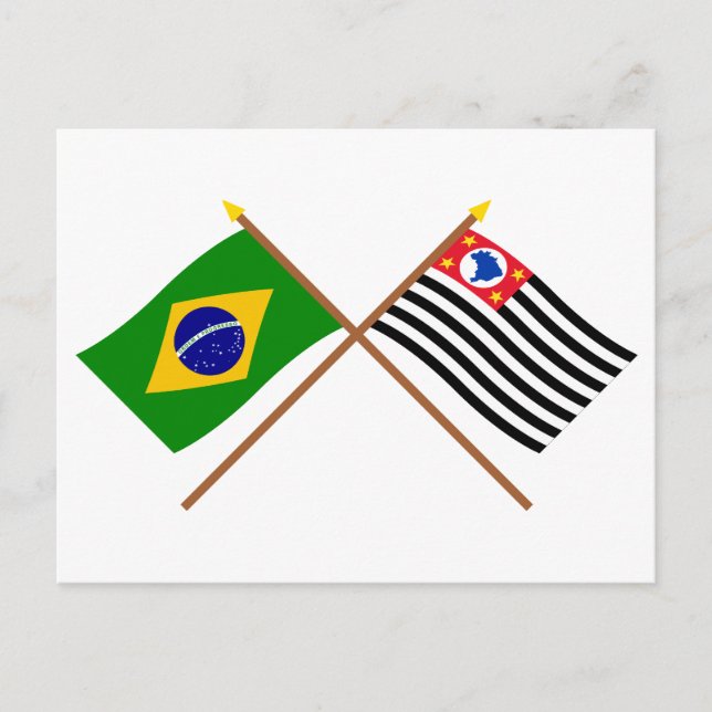 Carte Postale Drapeaux croisés du Brésil et de São Paulo (Devant)