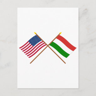 Carte Postale Drapeaux croisés États-Unis et Hongrie