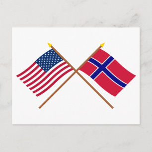 Carte Postale Drapeaux croisés États-Unis et Norvège