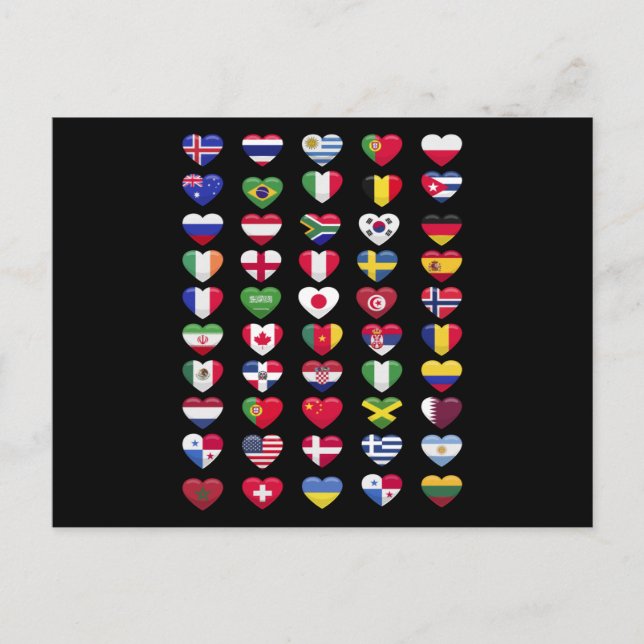 Carte Postale Drapeaux de la forme cardiaque des pays (Devant)