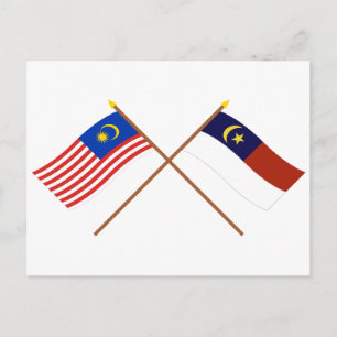 Carte Postale Drapeaux de Malaisie et de Malacca (Melaka) traver