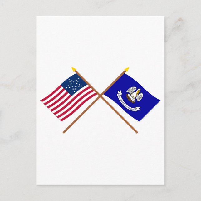 Carte Postale Drapeaux d'état US 20 étoiles et Louisiane travers (Devant)