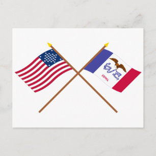 Carte Postale Drapeaux d'état US 29 étoiles et Iowa traversés