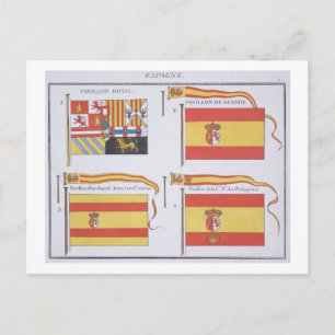Carte Postale Drapeaux espagnols, tiré d'un livre français de Dr