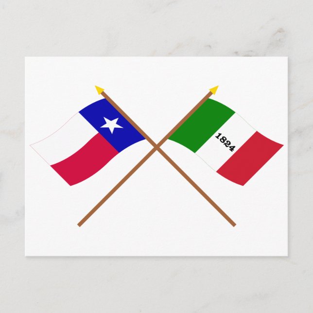 Carte Postale Drapeaux texans et alamos traversés (Devant)