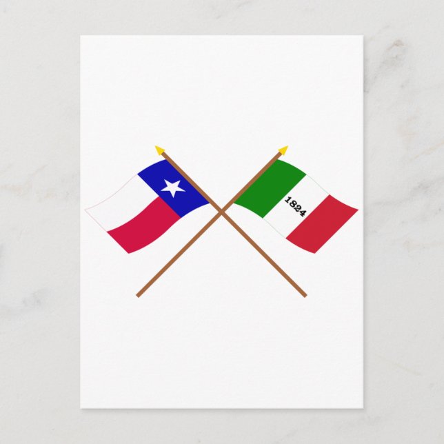 Carte Postale Drapeaux texans et alamos traversés (Devant)