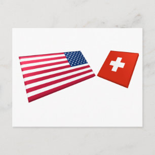 Carte Postale Drapeaux US et Suisse