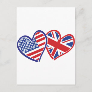 Carte Postale Drapeaux USA et UK Cœurs