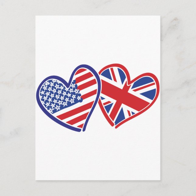 Carte Postale Drapeaux USA et UK Cœurs (Devant)