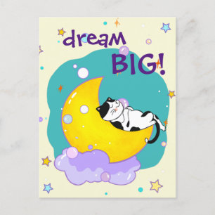 Carte Postale "Dream Big" Chat Dormir Sur La Lune Amoureux Des A