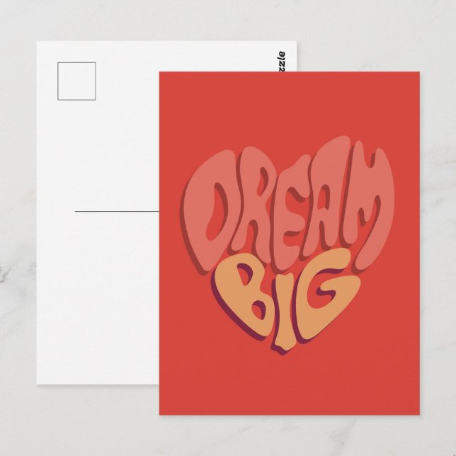 Carte Postale Dream Big : Slogan puissant au coeur rouge (Devant / Derrière)