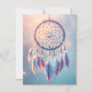Carte Postale Dream Catcher avec des plumes et des perles douces