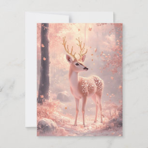 Carte Postale Dreamy Fawn en bois d'automne rose