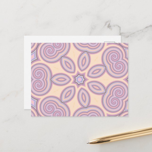 Carte Postale Dreamy Swirls - Pastel Motif psychédélique (Devant/Arrière en situation)