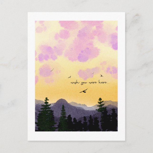 Carte Postale Dreamy Watercolor “Wish You Were Here” Postcard  (Devant)