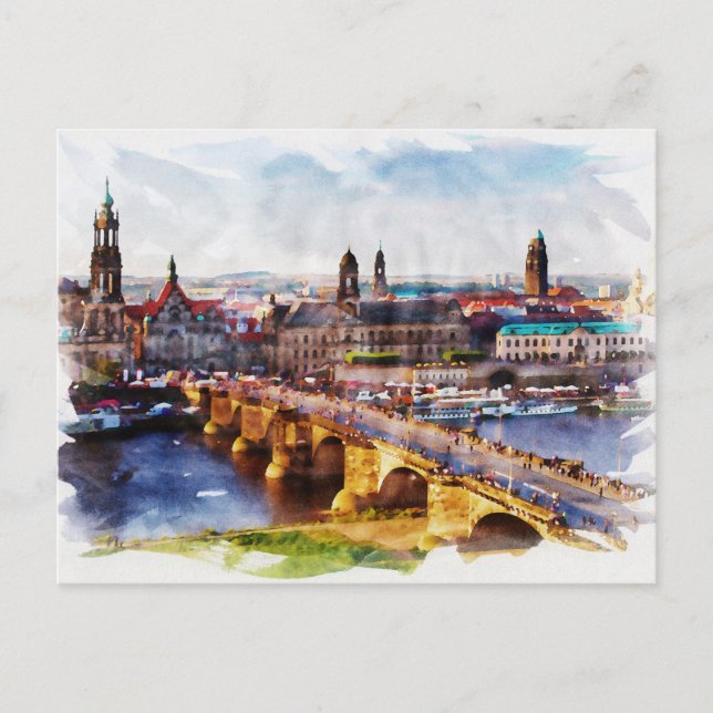 Carte Postale Dresde Allemagne aquarelle art (Devant)