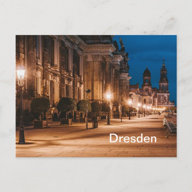 Carte Postale Dresde, Allemagne Heure de la nuit Vue de rue (Devant)