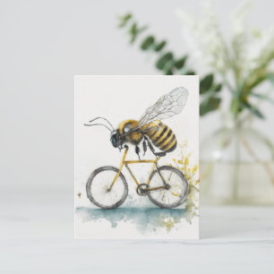 Carte Postale Drôle abeille à vélo en train de dessiner l'aquare