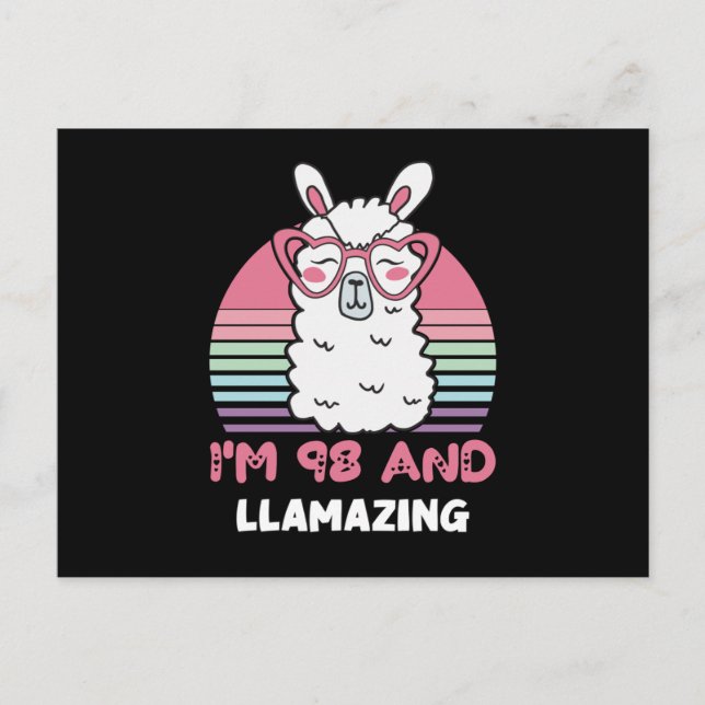 Carte Postale Drôle Adorable Llama 98e Anniversaire Cadeau Pour  (Devant)