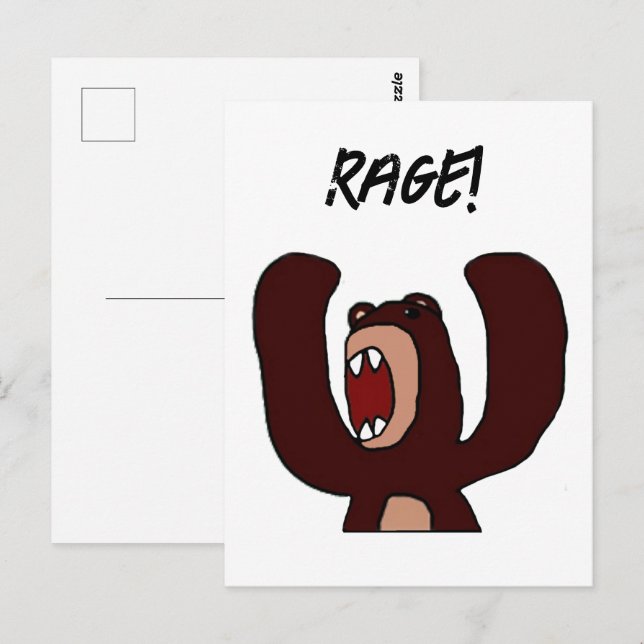 Carte Postale Drôle Angry Brown Bear Cartoon - Stress Out (Devant / Derrière)
