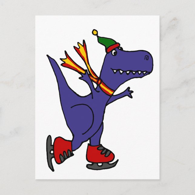 Carte Postale Drôle Blue T-Rex Dinosaur Patinage sur glace (Devant)