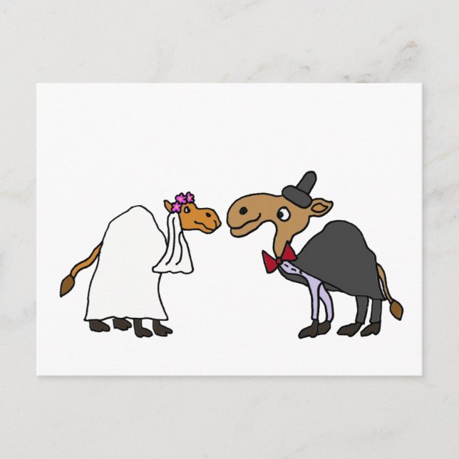 Carte Postale Drôle Camel Bride et Groom Mariage Dessin (Devant)