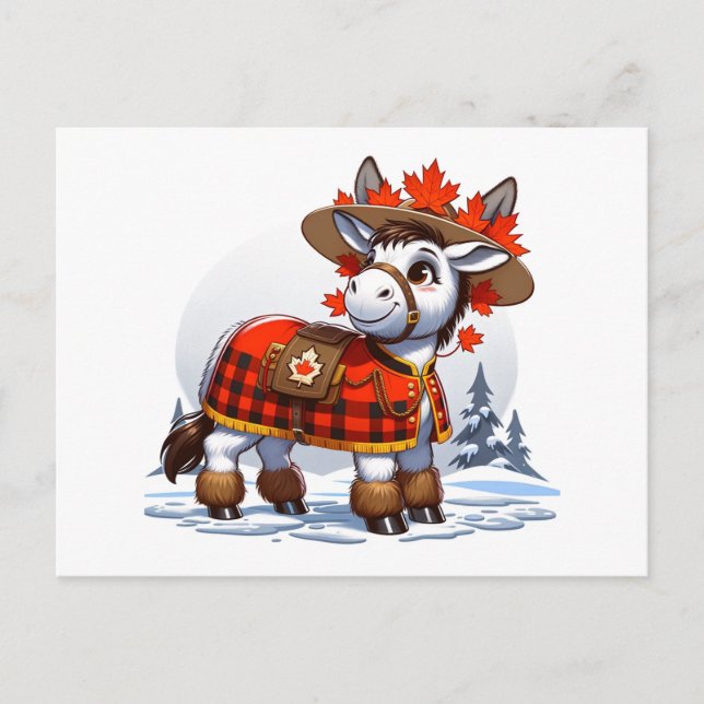 Carte Postale Drôle Canada Thème d'hiver âne (Devant)