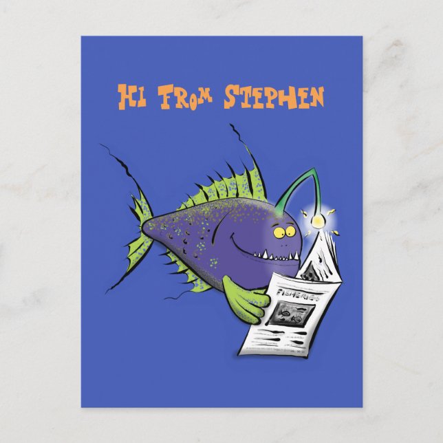 Carte Postale Drôle caricature de poisson de pêcheur (Devant)